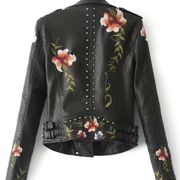 Faux Leather Floral Embroidered Jacket - Picture 2 of 8